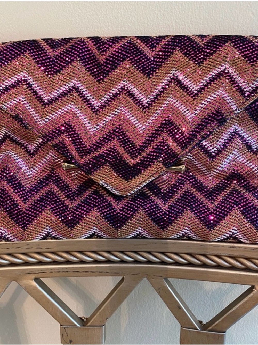 Elaine Turner Zigzag Sequin Envelope Clutch in Pink & Brown